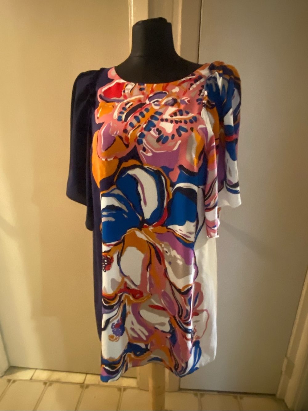 Maeve Vibrant Floral Silk Shift Tunic - Navy, Pink & Blue